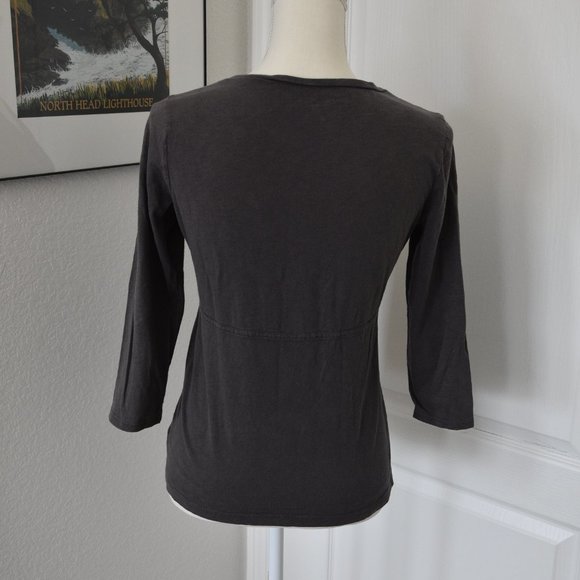 Eddie Bauer Gray Three-Quarter Sleeve Empire Waist Cotton Top XS - Picture 5 of 10